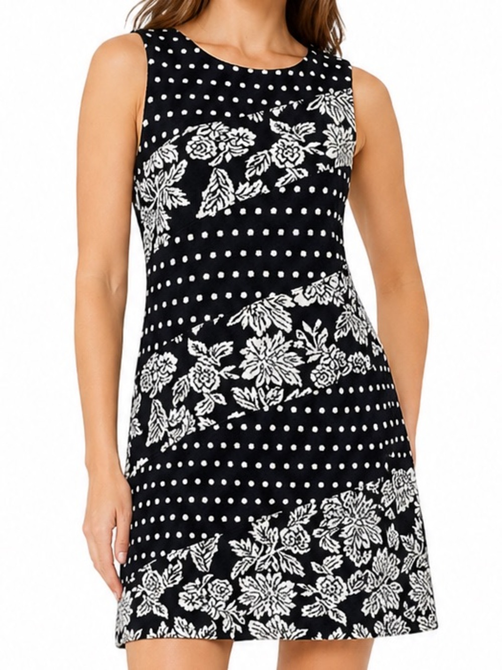 Anthropologie Maeve Jacquard Mini Dress Black White Floral Polka Dot XS